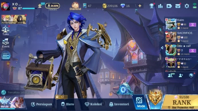 Hero 132|Skin 303|High Rank 108|Naruto[Julian,Vale]Aspirant(Vexana),KOF(Karina,Masha),LBox(Freya,Selena)|TakeMail|(TA1250)