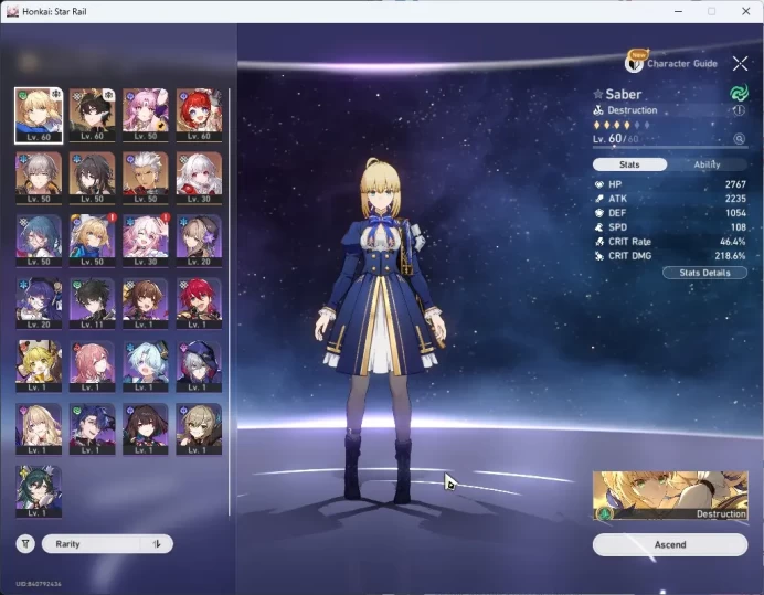 ASIA TL46|Starter|Saber+Sign|Tribbie|Dan Heng PT|Archer|Ruan Mei|Fu Xuan|Jade 1823|Cek SS|HSR013B
