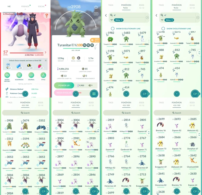 AC1261 -lv 57 Valor | x132 2000CP | x11 SHUNDO | x55 shiny | x55 100IV | x7 Mewtwo Shadow | 100IV x4 Salamence x7 Hydreigon | x17 Charizard x2 s