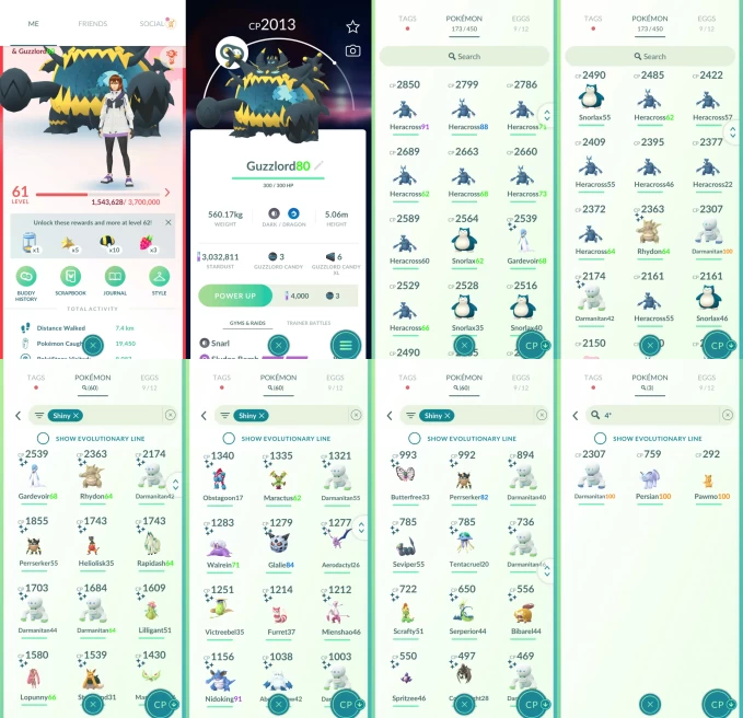 ACm1303 -lv 61 Valor | x36 2000CP | x60 shiny | x3 100IV | Guzzlord | shiny Serperior Charizard Gardevoir Galarian Rapidash Lopunny | 4* Darmani