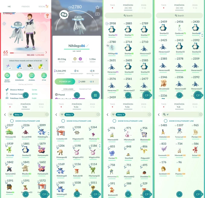 ACm1307 -lv 65 Valor | x42 2000CP | x56 shiny | x8 100IV | Nihilego | Shiny Venusaur Snorlax Samurott Excadrill Nidoking
