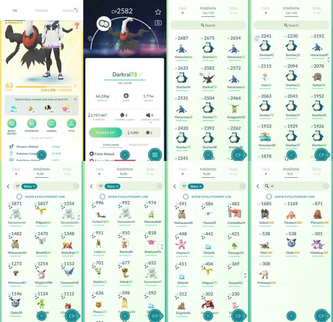 ACm1308 -lv 63 Instinct | x20 2000CP | x39 shiny | x7 100IV | Darkrai Uxie | shiny Skeledirge Typhlosion Darmanitan Winter Hat Raichu