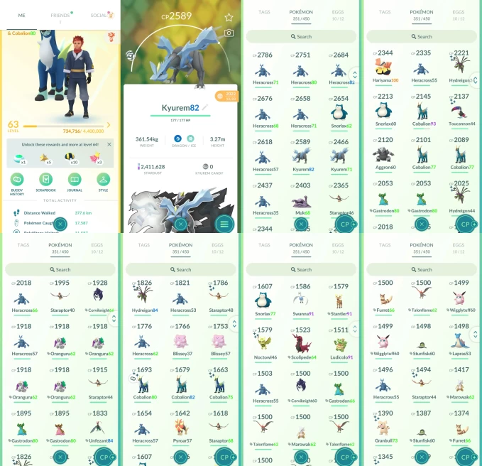 AC1322 -lv 63 Instinct | x25 2000CP | x8 Legendary | x69 shiny | x5 100IV | PvP 1500CP team pvp prepared perfect IVs | Kyurem shiny Cobalion