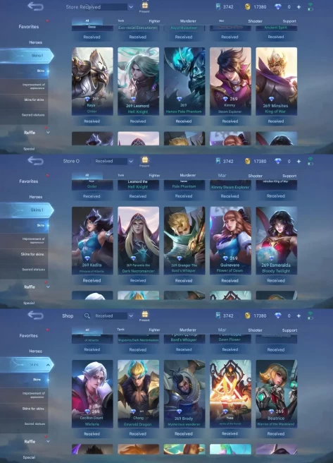 ML244//Level 69 117 Skins Epic Blazing Cloud SABER Dragon STAR As NEYMAR STAR MYTH2023