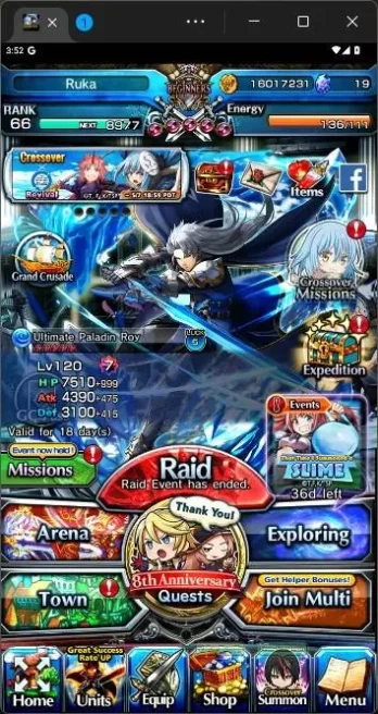 GLOBAL|9 Ascend|Paladin Roy TW,Inumata TW,DLS Rimuru TW,Valerie,Akemi,etc|Take mail|check SS|GS141B