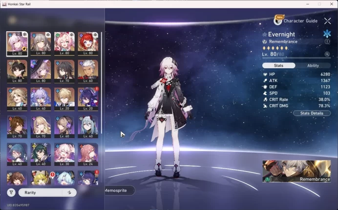 ASIA TL62|4 Limit|Evernight|Hyacine|Tribbie|The Herta|Dan Heng PT|Seele E1|Archer|Gepard|Bailu|MC Female|HSR047B