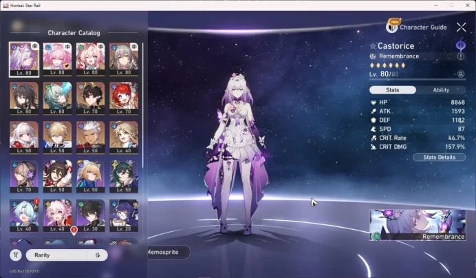 ASIA TL64|Castorice+Sign|Cyrene/Hyacine/Anaxa/Tribbie|Dan Heng PT|Ruan Mei|Archer|6K Jade+25 Tix|MC Female|HSR054B