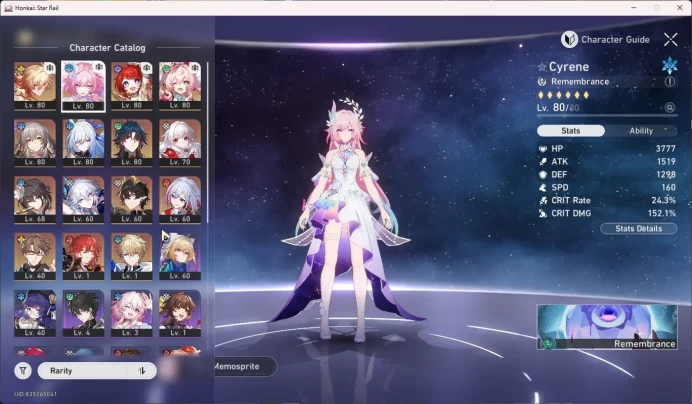ASIA | TL 65 | 9 Limit | Yao Guang Mydei Cyrene Tribbie Hyacine DanhengPT Topaz Jingliu Ruan mei Blade | Mc Female HSR085B