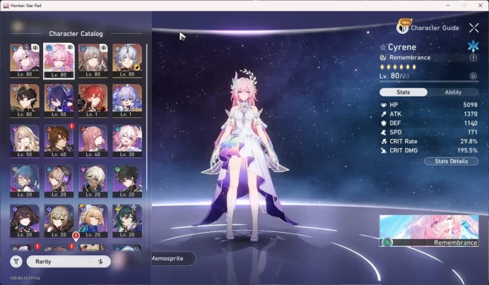 ASIA TL63|Cyrene E2+Sign|Evernight+Sign|Phainon|Dan Heng PT|4K Jade+3 Tix|GCS+Selector ON|Seele/Himeko|Stelle|HSR087B