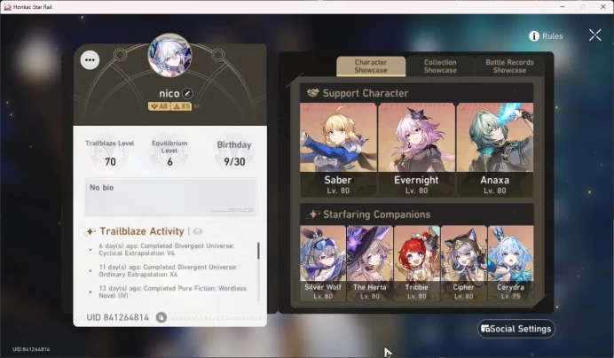ASIA TL70|14 Lim|Evernight+Sign|Saber|Tribbie|Sunday|Yao Guang|The Herta|Anaxa|Cipher|Cerydra|Archer|Sparkle|Dan Heng PT|HSR105B
