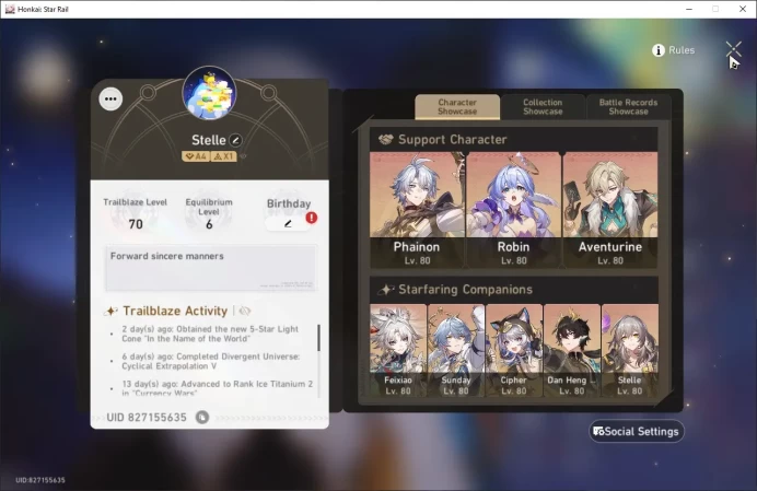 ASIA TL70|S1:The Herta/Acheron|S2:Robin/Cipher|Phainon|Sunday|Dan Heng PT|Sparkle|Jiaoqiu|Feixiao|Aven|Archer|5 Gold Tix|HSR106B