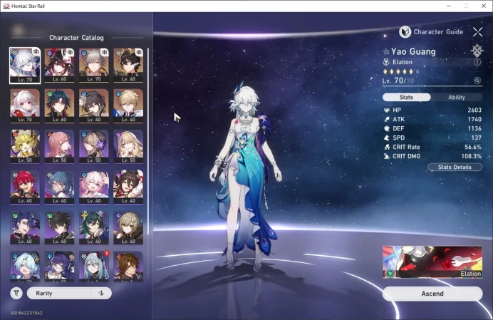 ASIA | TL 52 | 4 Limit | Yao Guang | Sparkle | Dan Heng PT | Ruan Mei+Costume Clara + Sign | Blade | Gepard | MC Male HSR128B
