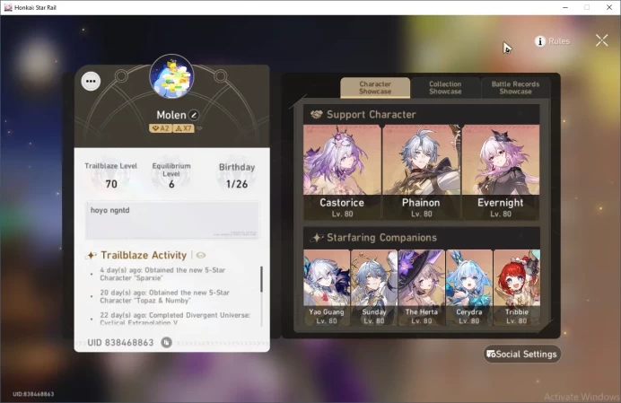 ASIA TL70|48 Gold Tix|Castorice|Phainon|Evernight|Yao Guang|Sunday|The Herta|Cerydra|Tribbie|Sparkle|Lingsha|Sparxie|HSR132B