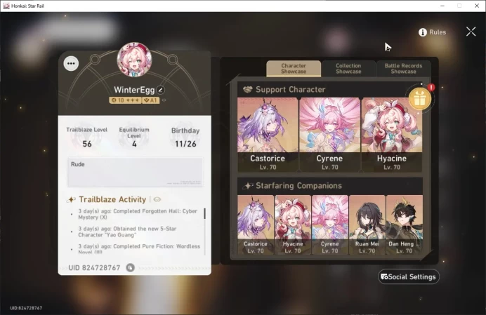 ASIA | TL 56| 8 Limit| Castorice, Cyrene, Hyacine, RuanMei, DanHeng PT| HSR143B