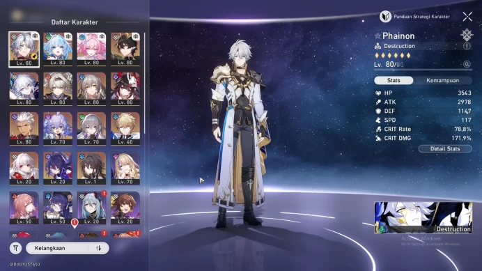 ASIA | ASIA|TL 70|11 limit|Phainon+sign,Cerydra,Cyrene,YaoGuang,Sparkle,YaoGuang,etc check SS|MC Male|HSR192B