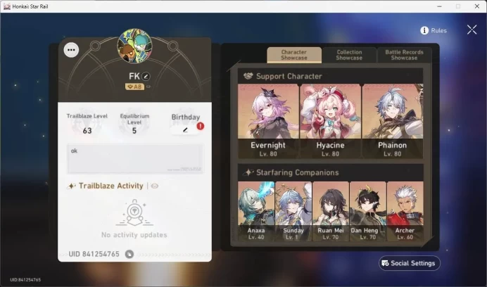 ASIA|TL 63|8limit|LC sign(Phainon,Evernight),Hyacine,RuanMei,DanHengPT,Anaxa|MC Male|check SS|HSR202B