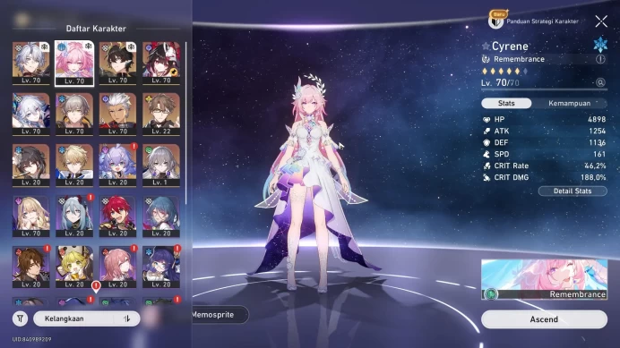 ASIA | TL 60 cyrene, phainon, dan heng, sparkle, yao guang, more detail check SS HSR227B