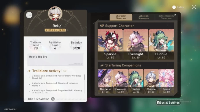 ASIA | TL 70 | evernight, castorice, huohuo, the herta, phainon, cerydra yao guang more detil check SS HSR230B