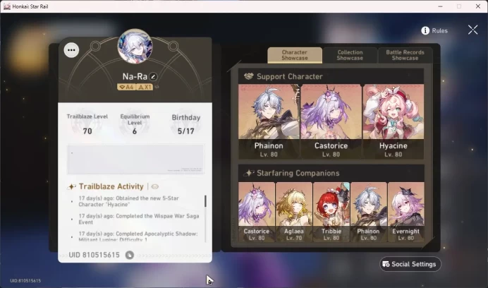 ASIA|TL70|23 Limit|Castorice,Evernight,Hyacine,Tribbie,YaoGuang,Phainon,Sunday,Robin,FireFl,Acheron|EtcChekSS|HSR231B
