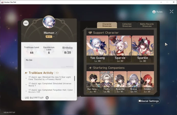 ASIA | TL 66 yao guang, sparkle, spaxie, dan heng, firefly, more detail check SS HSR232B