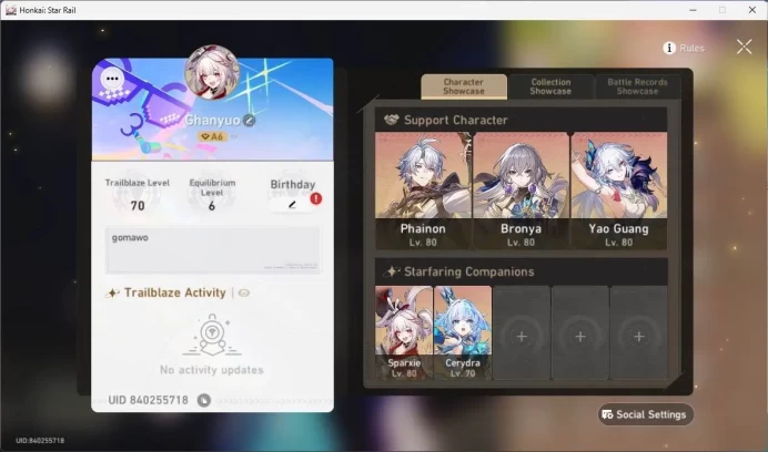 ASIA|TL 70|9 Limit|Elation PremTeam(YaoGuang E1+sign,Sparxie+sign,Dante,Sparkle)Phainon,Cerydra E1,etc|Check SS|HSR313B
