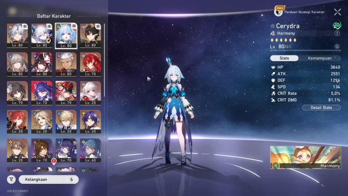 ASIA|TL66 | 6 Limit: Phainon, Cerydra, Yaoguang+S, Rappa, Archeron, Sparkle | Ruan Mei, Argenti | 31 Tiket! Cek SS |HSR325B