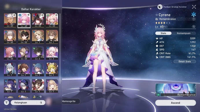 [ASIA] TL 50 | 5 Limit (4 Top Support) Cyrene Sparkle Hyacine Danheng PT | Spec Pass 8 Jade 3171 Detail Cek Ss HSR346B