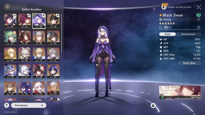 ASIA | TL67 | 15 Lim | Prem DOT: Hysilens, Kafka, Black Swan, DanHeng PT | 4.4k Jade | 2 Pass | Detail Cek SS | HSR348B