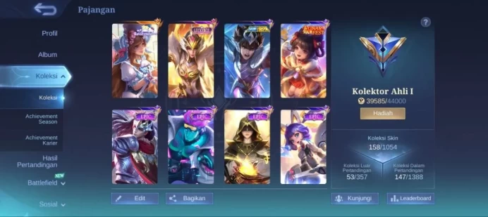 ML354 Mythic Level 56 90 Heroes 158 Skins 50% Winrate