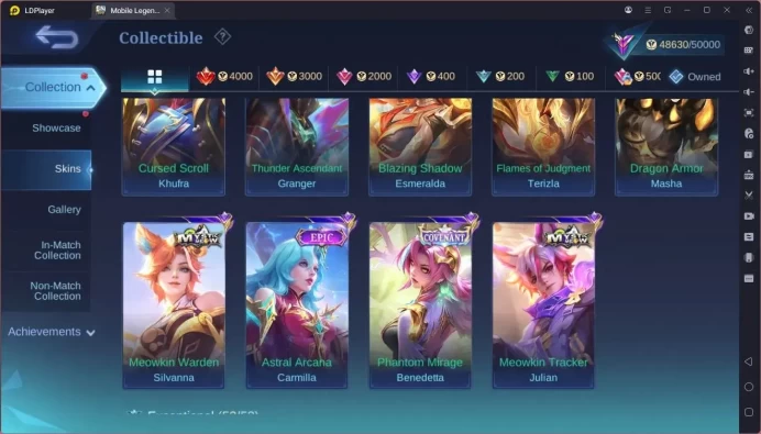 GLOBAL Hero 107 Skin 198 |KOF karina|CC natalia|Epic 9|Convenant 2|Meowkin hunter 3|M7granger etc |renowned |Check SS ML1821B