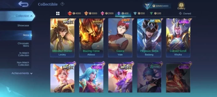 ML385 Mythic Level 68 109 Heroes 144 Skins 48% Winrate