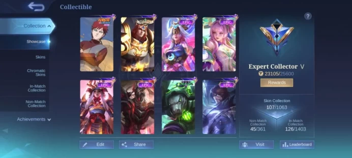 ML397 Mythic Level 48 90 Heroes 107 Skins 53% Winrate