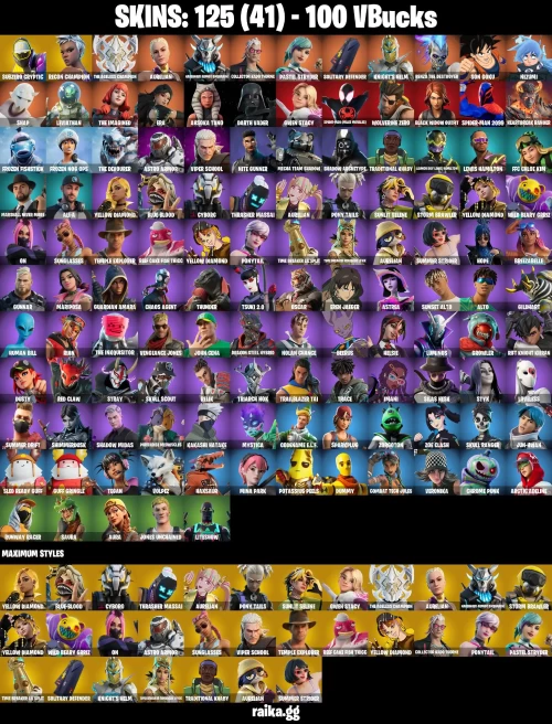 125 skins | Son Goku | Kakashi Hatake | Eren Jaeger | Spider-Man (Miles Morales) | Spider-Man 2099 | Subzero Cryptic | A0014