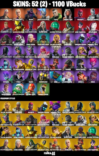 52 skins | Spider-Gwen | Collector Kado Thorne | Aurelian | Raven | Renzo the Destroyer | Twyn | Ahsoka Tano | Magneto | A0022