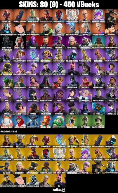 80 skins | Son Goku | Mizuki | Combat Elite | Solitary Defender | Knight's Helm | Burning Ambition Valeria | A0067