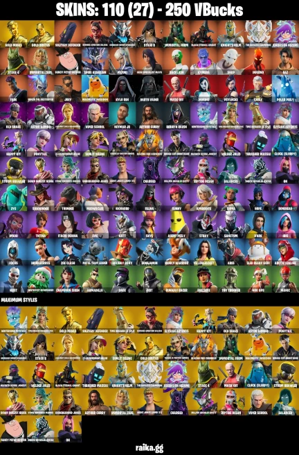110 skins | Gold Midas | Gold Brutus | Kylo Ren | Itachi Uchiha | Mizuki | Solitary Defender | Burning Ambition Valeria | A0076