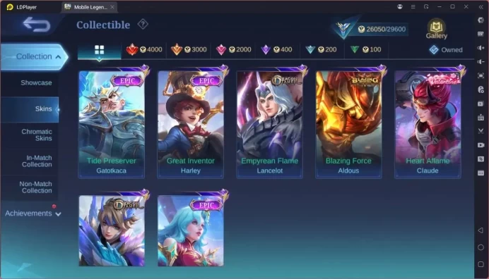 GLOBAL Hero 93 Skin 119|Luckybox gatotkaca,change|CC natalia|Valentine claude|Blazing Aldous|Epic 6 etc |Expert Check SS ML1829B