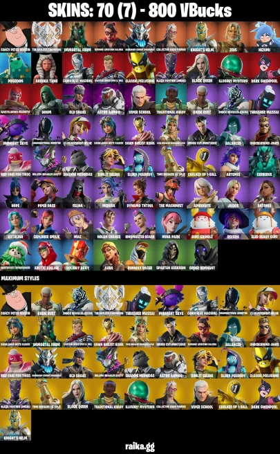 70 skins | Fancy Peter Griffin | The Ageless Champion | Immortal Form | Burning Ambition Valeria | A0087