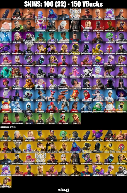 106 skins | Peter Griffin | Solitary Defender | Ronin (Cape) | Challenger Menace - Flame | Droopy | Sideways Warrior | A0131