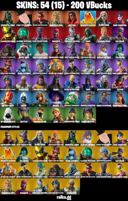 54 skins | Joltara | Immortal Form | Fancy Peter Griffin | Burning Ambition Valeria | Immortal Zeus | Magmatic Poseidon | A0164
