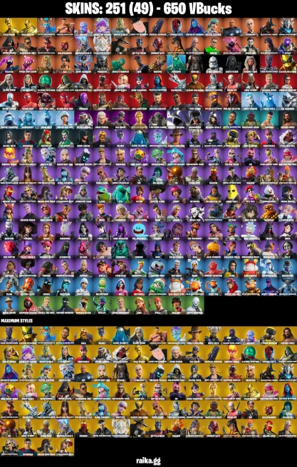 251 skins | Gold Midas | Gold Brutus | Eren Jaeger | Spider-Man | Spider-Man Zero | The Cube Queen (Islandbane) | A0179