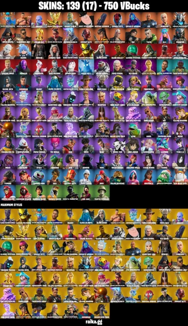 139 skins | Itachi Uchiha | Eren Jaeger | Spider-Gwen | The Cube Queen (Islandbane) | Challenger Menace - Flame | Droopy | A0190
