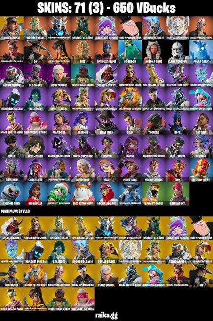 71 skins | Eren Jaeger | Lina Scorch | Knight's Helm | Harbinger Armor Omegarok | Immortal Form | Ascension Nezumi | A0203