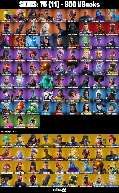 75 skins | Ghoul Trooper | Subzero Cryptic | Vivi Chroma | Ronin (Cape) | Sandstone Joey | Droopy | Combat Elite | off | A0295