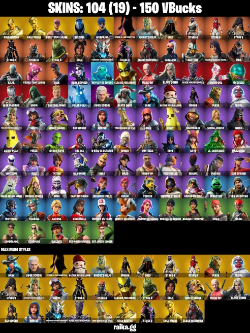 124 skins | Astroworld Cyclone | Lara Croft | Gold Midas | Gold Brutus | Orange Justice | Mako | Take The Elf | A0346