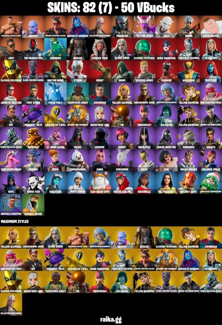 82 skins | Peter Griffin | Challenger Menace - Flame | Droopy | Burning Ambition Valeria | Sideways Warrior | A0455