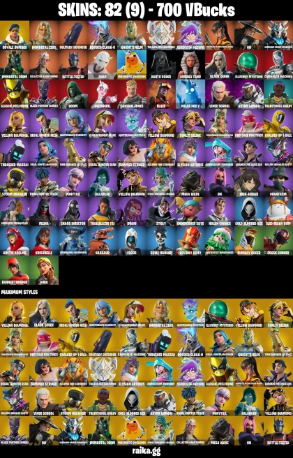 82 skins | Royale Bomber | Eren Jaeger | Immortal Zeus | Solitary Defender | Rococo Cloak-o | Knight's Helm | A0457