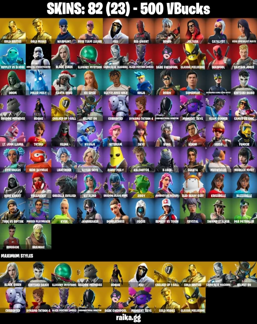 82 skins | Astroworld Cyclone | Gold Midas | Gold Brutus | Joltara | Warpaint | Rose Team Leader | XEV | Red Knight | A0478