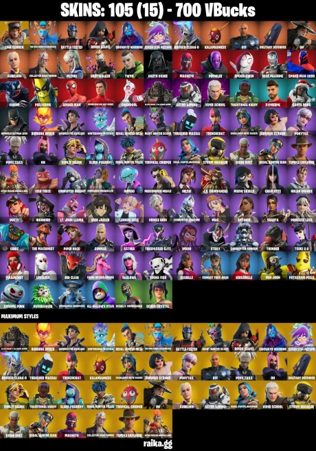 105 skins | Eren Jaeger | Mizuki | Spider-Man | Spider-Man 2099 | Spider-Man (No Way Home) | Spider-Gwen | Lina Scorch | A0504