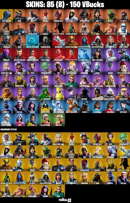 85 skins | Mandalorian | Spider-Man | Take The Elf | Spider-Man (No Way Home) | Tart Tycoon | DARK | WHITE | STAGE 5 | A0510